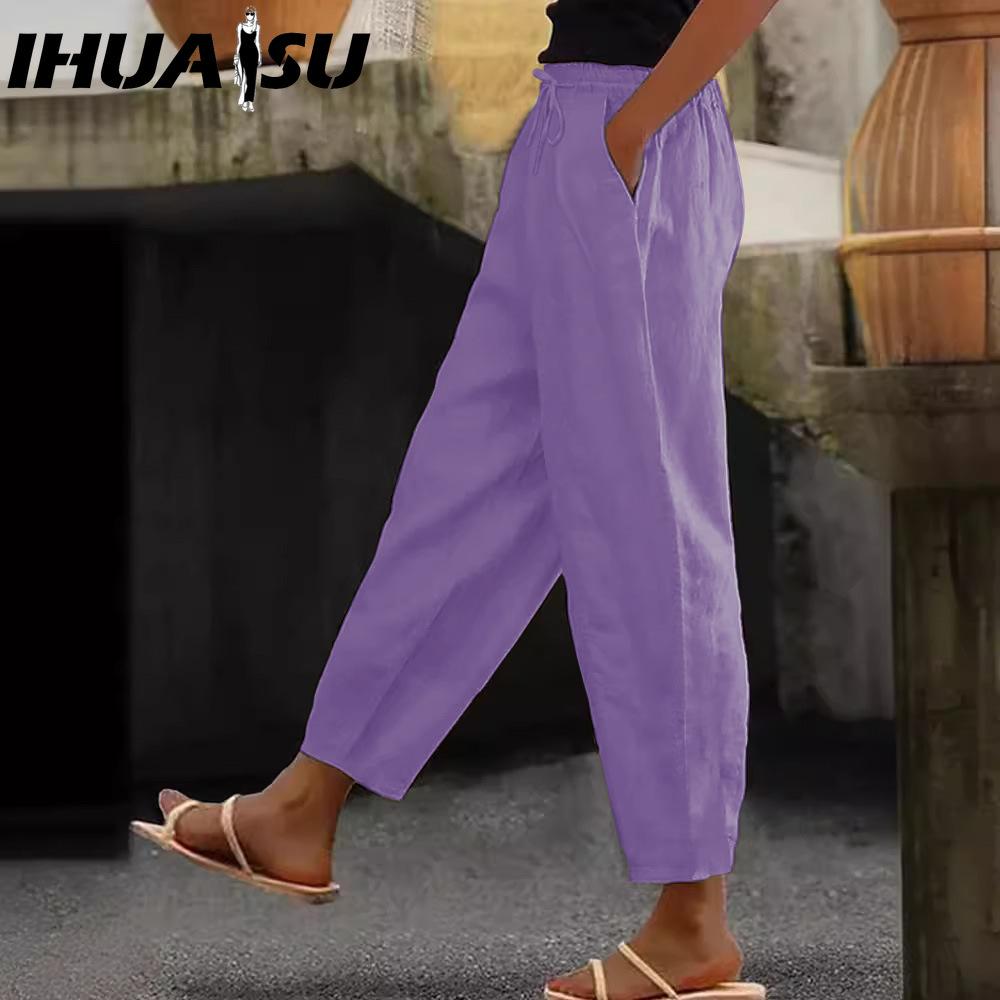 

IHUASU Женские модные повседневные однотонные брюки и капри с принтом XXXXXL фиолетовый