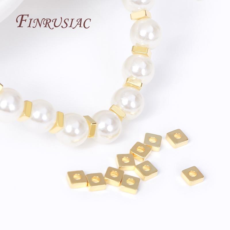 18K Gold Plated Brass Metal 3mm Flat Square Spacer Beads For Bracelet Necklace DIY Supplies,Spacer Separator Beads Wholesale