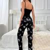 Schwarze Sexy Neckholder Nachtwäsche Damen Lässige Homewear Seiten Hosen Set Einfarbig Trägerlos Schöner Rücken Neckholder Hosen Pyjama Mond