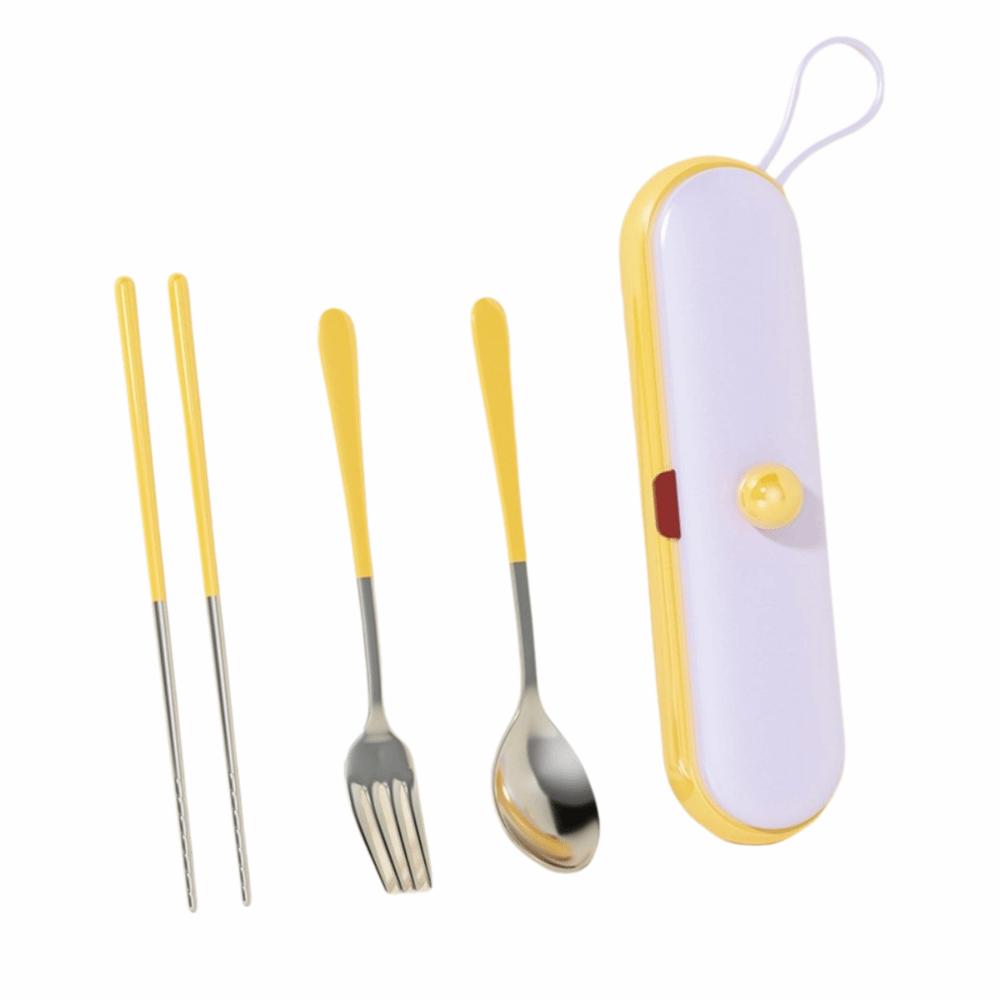 Cartoon Pattern Chopsticks Three-piece Set Stainless Steel Fork Dining Utensils Kit  Outdoor Dining