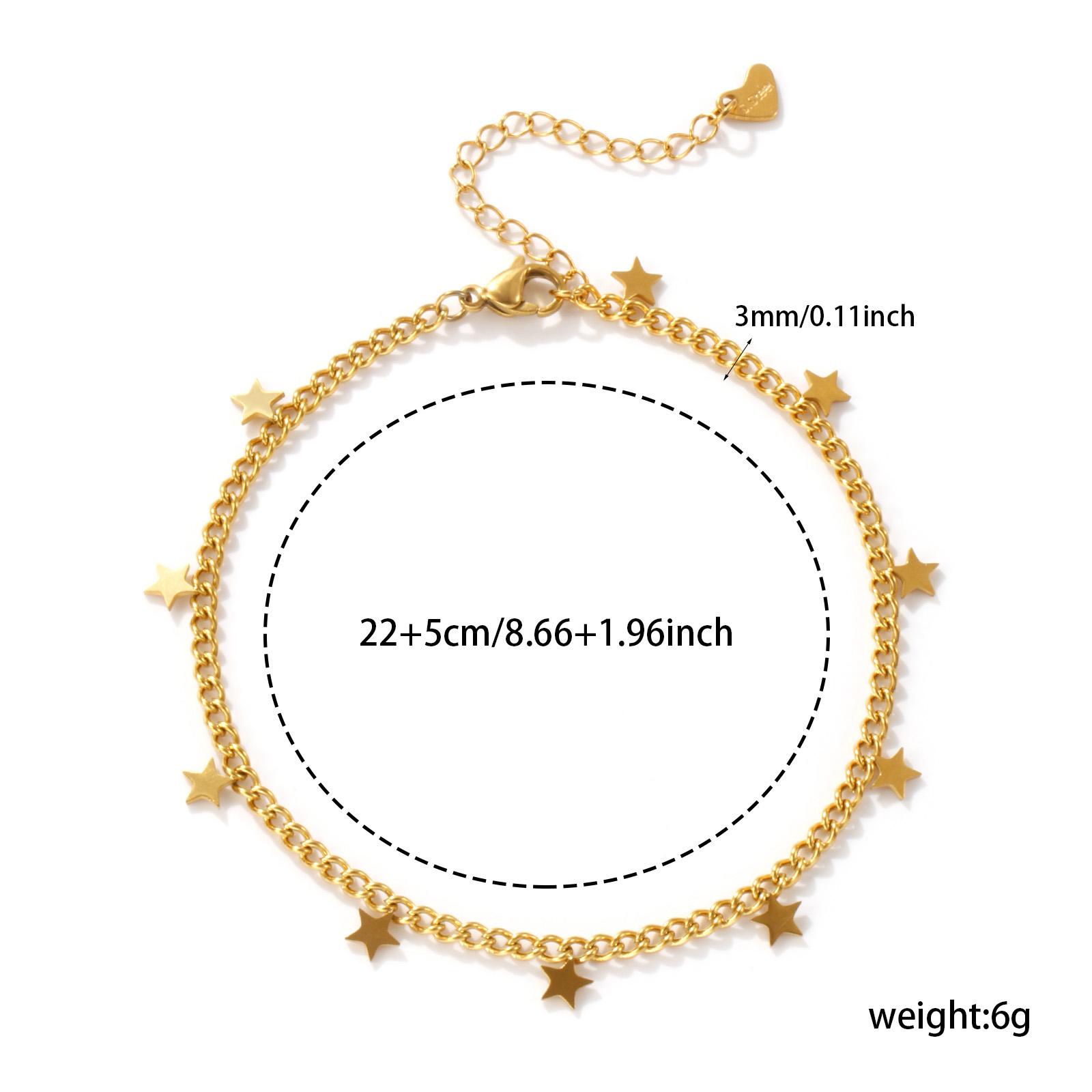 

304 Stainless Steel Curb Link Chain Anklet 18K Gold Plated Butterfly Star Charms For Women Foot Jewelry Summer Gift 22cm long звезда