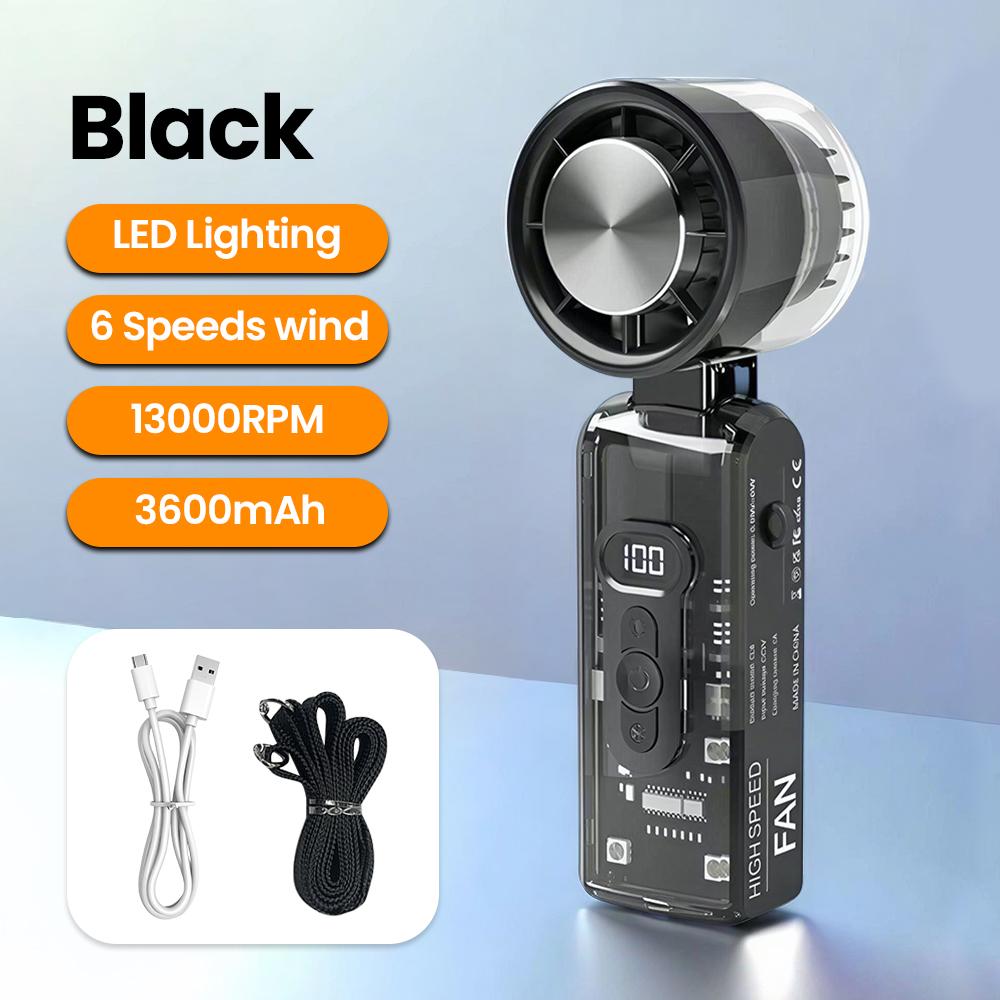 Foldable Design Mini Handheld Turbo Cooling Fan 1-199-Speed Wind Rechargeable Digital Display Protable Pocket Fans for Outdoor