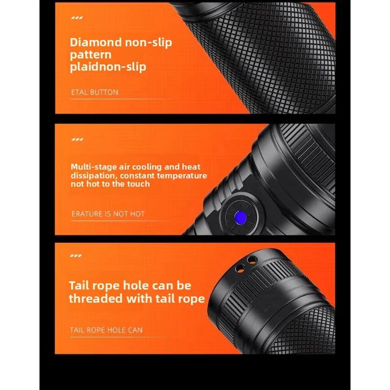 Strong Light Long-range LED Flashlight USB Charging Portable Flashlight with Telescopic Zoom Waterproof Flashlight