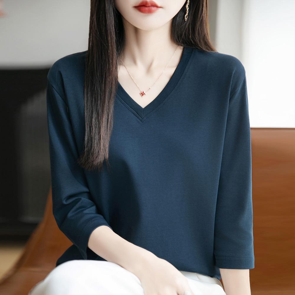 Spring And Summer New White MercerizedCropped Sleeve T-shirt Feminine Joker Bottoming Shirt Half Sleeve