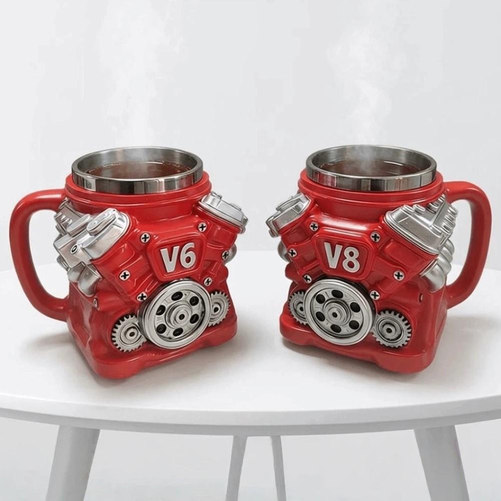 with Handle Engine Coffee Mug Retro Insulation Car Mug  Gifts for Men and Boys rosso