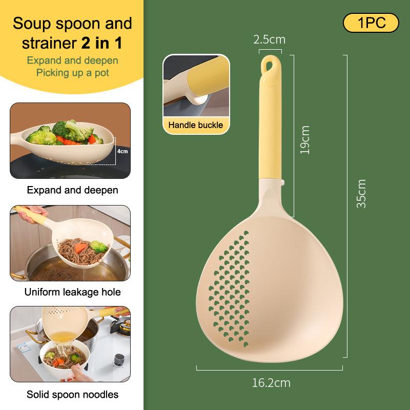 

2in1 Soup Ladle & Colander Big Size High Heat Resistant Kitchen Ladle Strainer Efficient Draining Long Handle1/2/3/5PCS