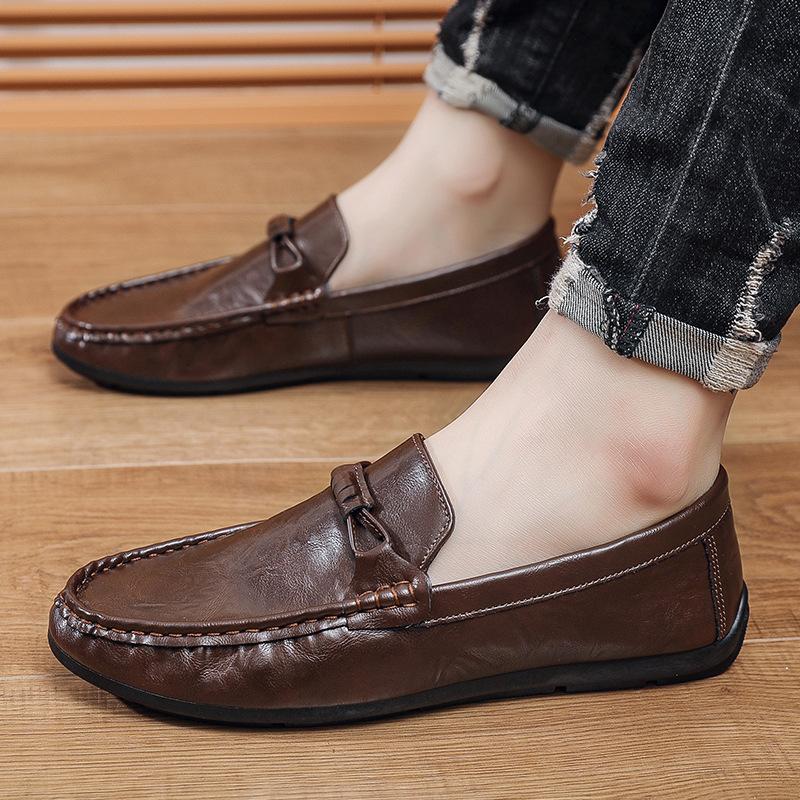 Summer New Men's Loafers Low-top Foot-fitting Lazy Shoes Men's Leather Shoes Doudou Shoes Men's Driving Shoes