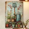 Vintage Metal Wall Art, Garden Tool Flower Pot Decor for Living Room Kitchen Home Indoor Outdoor