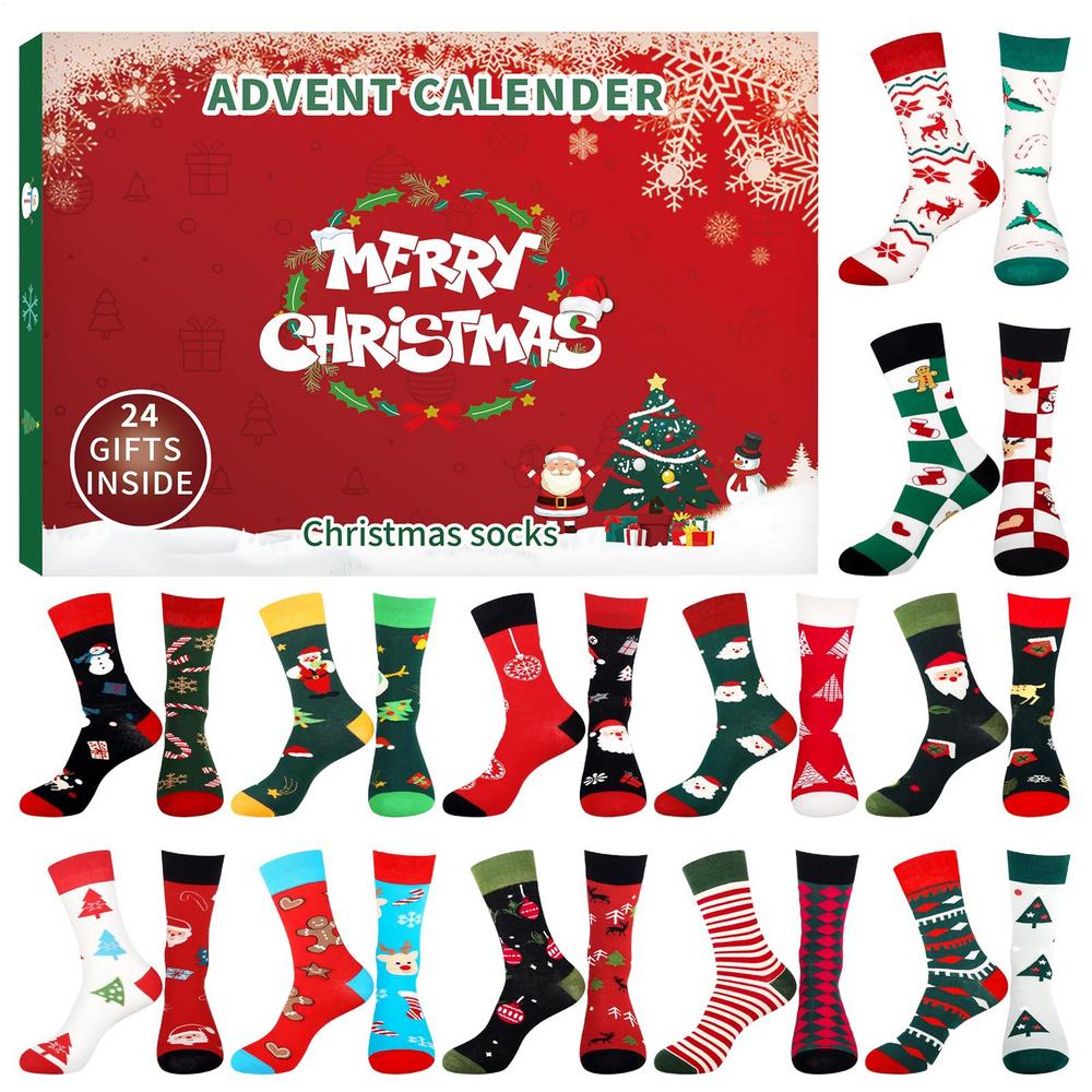 24 Days Of Christmas Socks Advent Calendars Socks Funny Christmas Socks New Year Navidad Socks Gifts For Boys Girls Men Women L