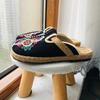 2025 Women Casual Linen Handmade Embroidery Mules Flat Slippers Retro Vegan Summer Ladies Canvas Comfortable Espadrille Shoes