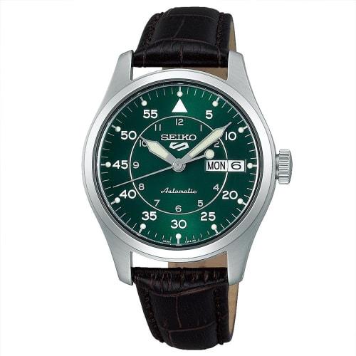 

Seiko SRPJ89K1 Men s Automatic Watch with Manual Winding, Overseas Model, Green Leather Band