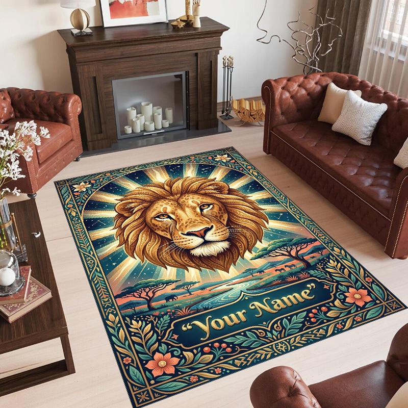 Leopard Theme Crystal Velvet Floor Rug Personalized Custom Name Text Warm Carpet Home Decoration