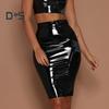 Damen-Clubrock, Kunstleder, dünn, Etui, hohe Taille, Reißverschluss, einfarbig, glänzende Oberfläche, schmale Passform, knielang, Damen-Party-Dating-Rock