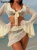 4PCS Halter With Sarong Long Sleeve Bikini Female Swimsuit Women Swimwear Four-pieces Bikini Set Bather Bathing Suit Swim V6338B
