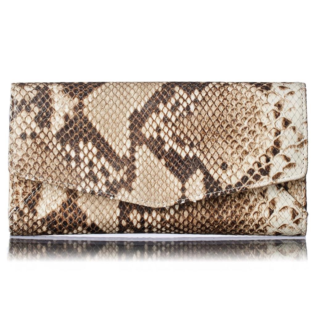 [VOICE] Align Anaconda Diamantina Women's Flap Long Wallet, Made with Italian Atema Leather, Elegant Python Embossed Design, Perfect for Improving