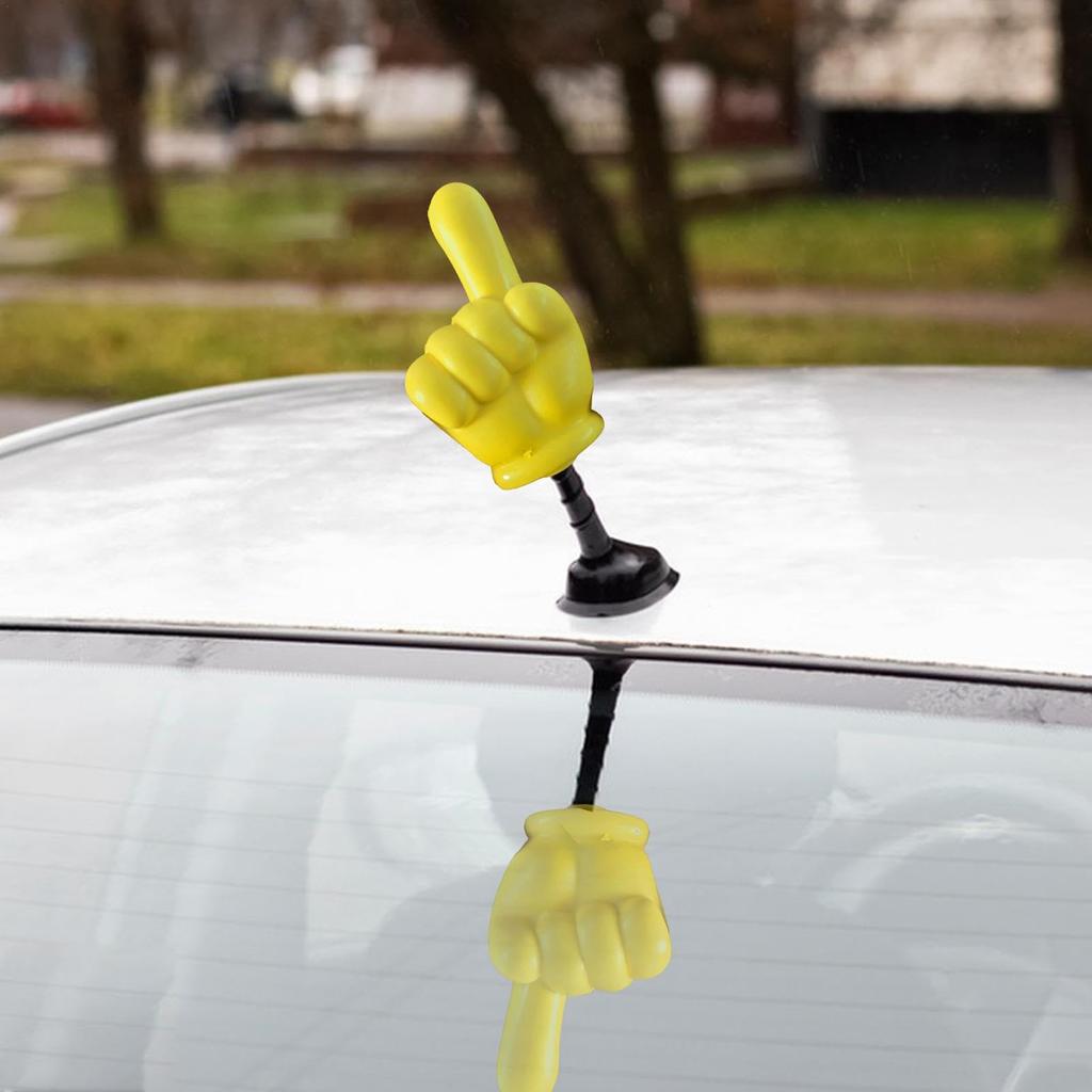 Yellow Index Finger Antenna Topper Ball, Hand Gesture Car Antenna Ball, EVA Foam Car