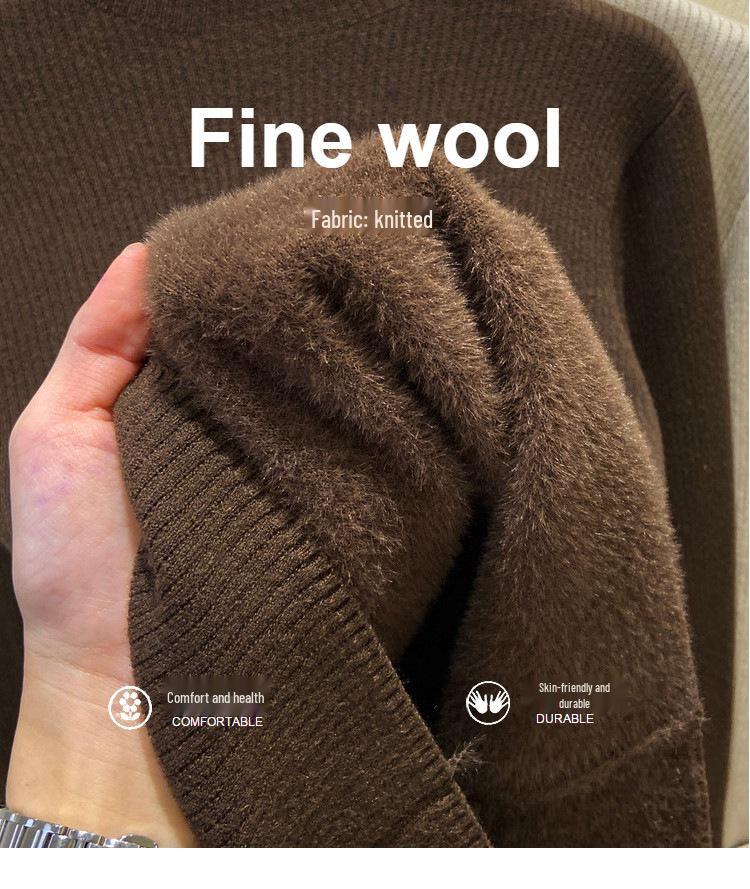 Damen Winter Strickpullover mit Samtfutter - Halber Rollkragen, Einfarbig, Warmes Innenoberteil