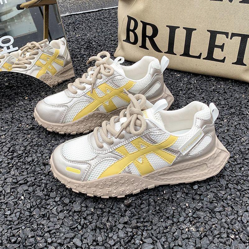 Soft sole fashion 2025 summer new mesh breathable women's versatile lace-up casual sports running dad Dexun shoes