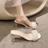 Transparent High Heels Female Summer Crystal Thick Heel Sandals Female 2025 New Fairy Wind Half Drag French Internet Celebrity Cool Slippers