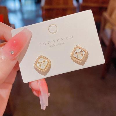 Korean S925 Silver Pearl Bow Geometric Earrings for Women