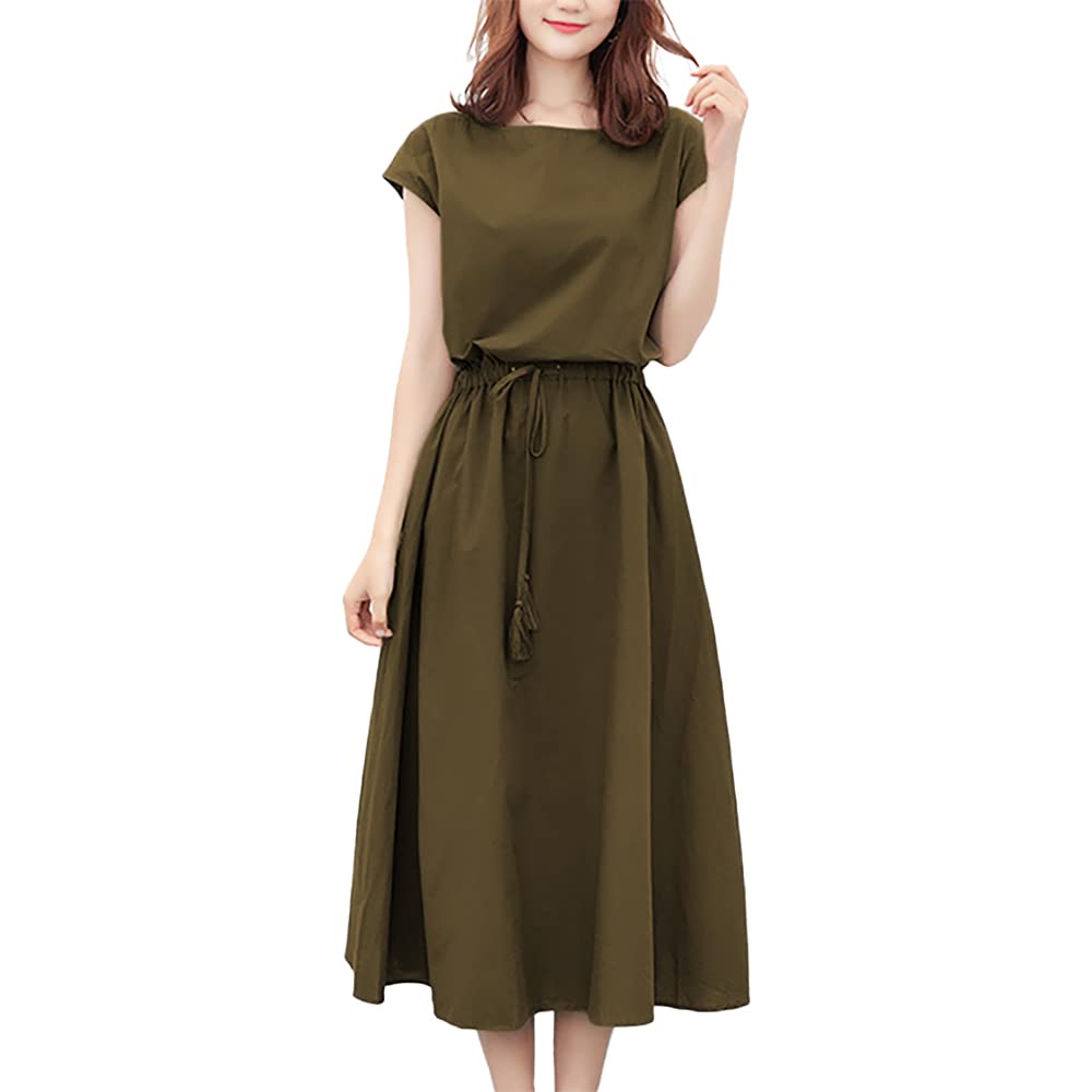 

Летнее Макси Длинное Короткое Большое Длинное Макси Большое Хлопок Большое Свободное Длинное 2XL [H.U.A] Платье, Закрывающее тело, Красивое, Повседневное, Большое, Осень/Зима, зелёный