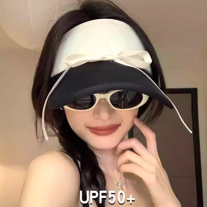 Sweet bow strap sun hat women's summer new ice silk sun protection sun shade empty top hat breathable and UV protection