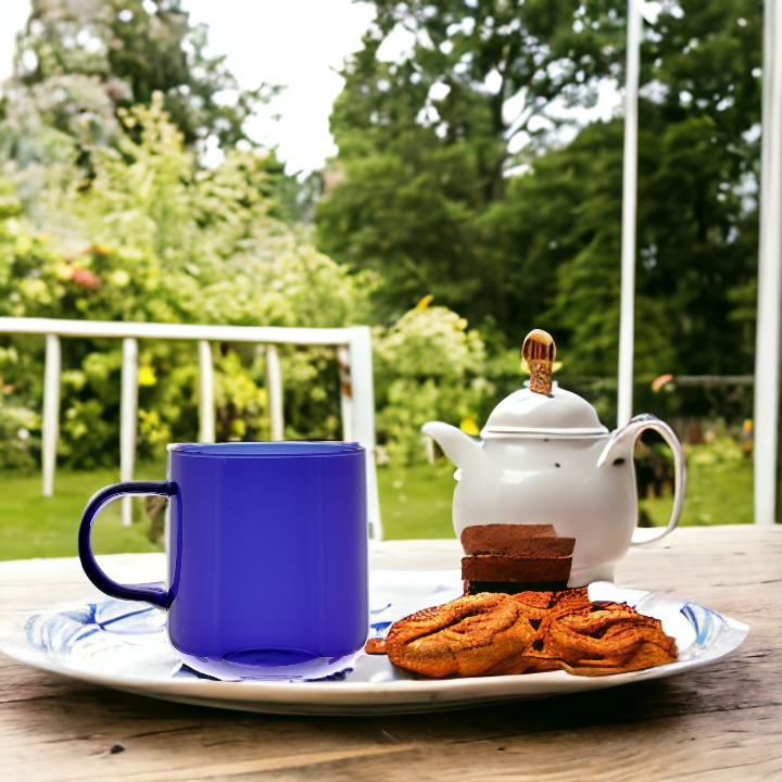 GLASS MUG FOR COFFEE AND TEA 310 Ml. 8.7 Cm NAVY BLUE