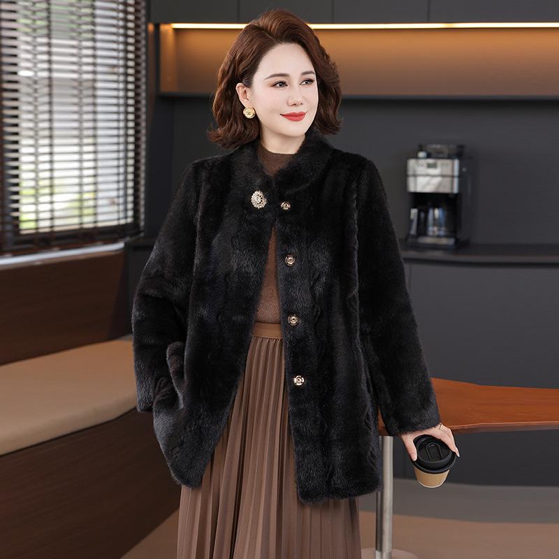 Mom's 2025 Faux Mink Velvet Winter Coat - Eco-Friendly Fur for Middle-Aged & Elderly Women in 40s & 50s