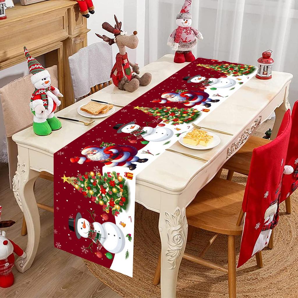 Christmas Santa Snowman Table Runner Christmas Decorations for Home 2026 Xmas Party Table Decor Navidad Noel New Year Tablecloth