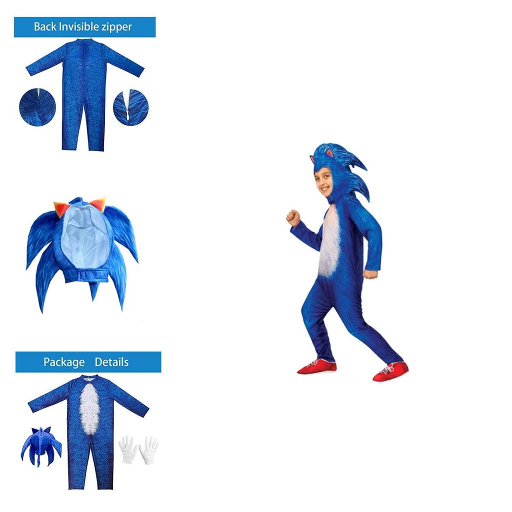 Costume Deluxe de Sonic le Hérisson pour Enfant Combinaison pour Halloween Cosplay