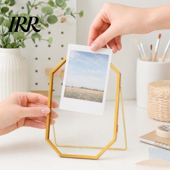 Memory Keepsake Frame Glass Press for Dried Flowers, Octagonal Metal Shadow Box with Commemorative Craft Clear Glass, Wall Hanging Plant Display