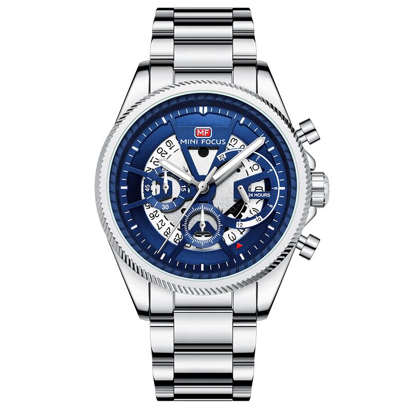 

Men s Luxury Hollow Watch Stainless Steel Band Luminous Hand Men s Fashion Sport Chronograph Casual Watch синий