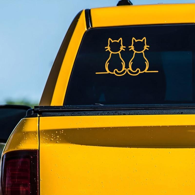 Twin Cat Car Sticker Simple Line Art for Cat Lovers! Decorate Windows/Body, Add Feline Charm. Durable, Weather - Resistant.