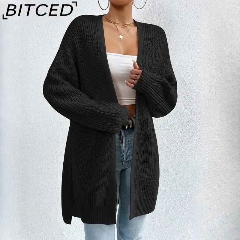 BITCED Autumn/Winter Oversized Mid-Length Cardigan Knitwear V-Neck Solid Colour Knit Top