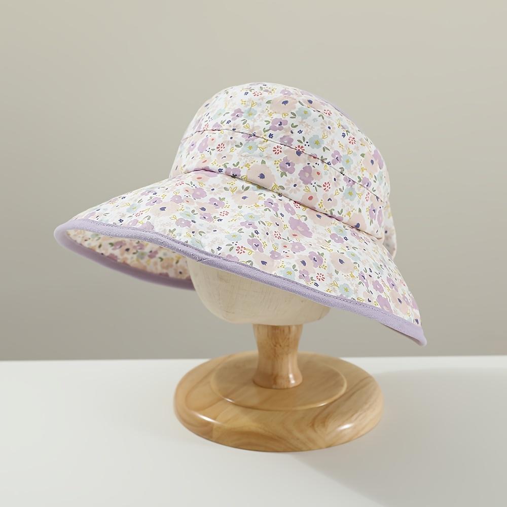 

Girls Floral Empty Top Sun Hat, Wide Brim Breathable Summer Anti-UV Straw Beach Caps for Kids 2-7 Years Old for 2-7years фиолетовый
