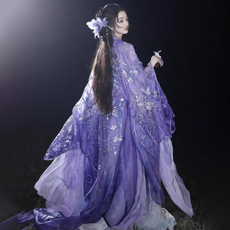 50X150Cm Chinese Style Embroidery Wisteria Fabric Gradient Edges Designer Fabric Diy Sewing Hanfu Dress Doll Costume Cloth
