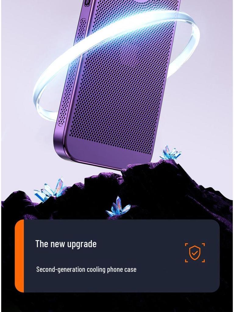 Electroplated Heat Dissipation Phone Case for iPhone 14 Pro Max and 13 with Lens Protection (16 Grid)