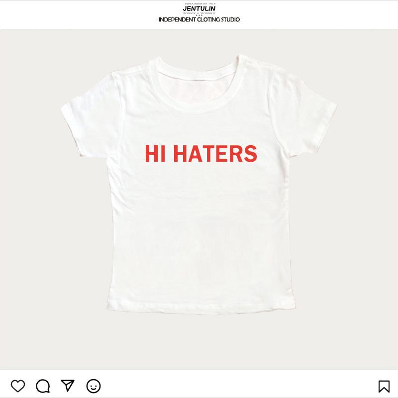 Harajuku Crop Tops Cool Girl Short Sleeve Top Hi Haters Letter Goth Tshirt US High Street Sexy Tees Fairy Summer Skinny Tops Y2k