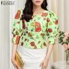 ZANZEA Women Casual Square Neck Summer 3/4 Sleeve Floral Blouse