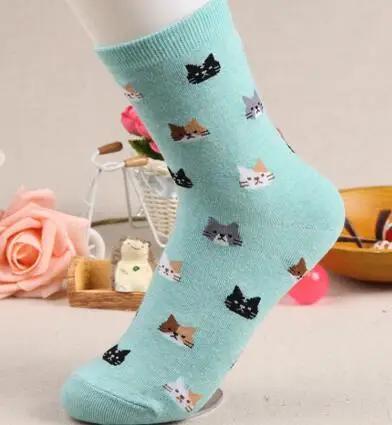Cute Cartoon Cat Print Women Socks Sweet Cute Japanese Style Kawaii Long Socks Casual Harajuku Streetwear Cotton Soft Crew Socks