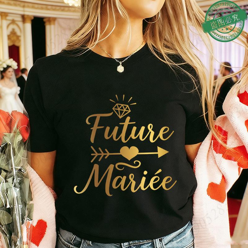 French Bachelorette EVJF Party T-Shirts Future Bride Team Gold Foil Print Women Clothing Short Sleeve Tees for Bridal Shower