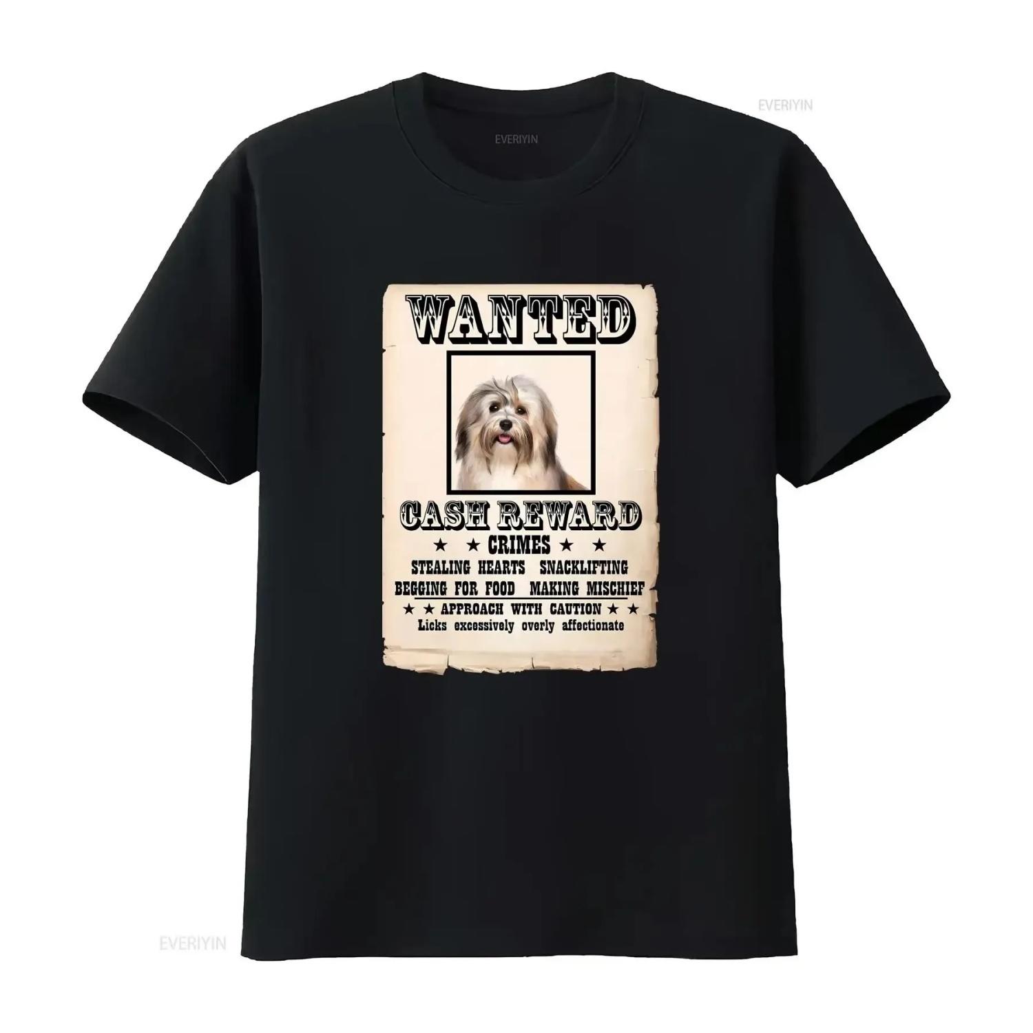 

Havanese Dog wanted poster T shirt vintage Washed Versatile fashion Stretched Soft streetwear Breathable designer clothes S чёрный