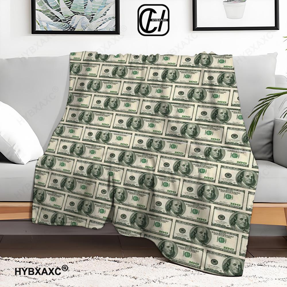 3D Bogaty Dolar Euro Funt Pieniądze Kreskówka Miękki Koc Flanelowy do Łóżek Sypialni Sofy Pikniku, Koc do Rzucania na Zewnątrz Rekreacja Drzemka