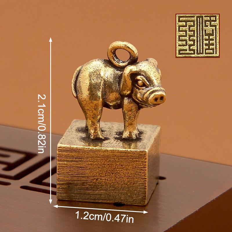 Chinese Brass Zodiac Vintage Seal Key Chain Pendant Backpack Pendant Craft Souvenir Gift