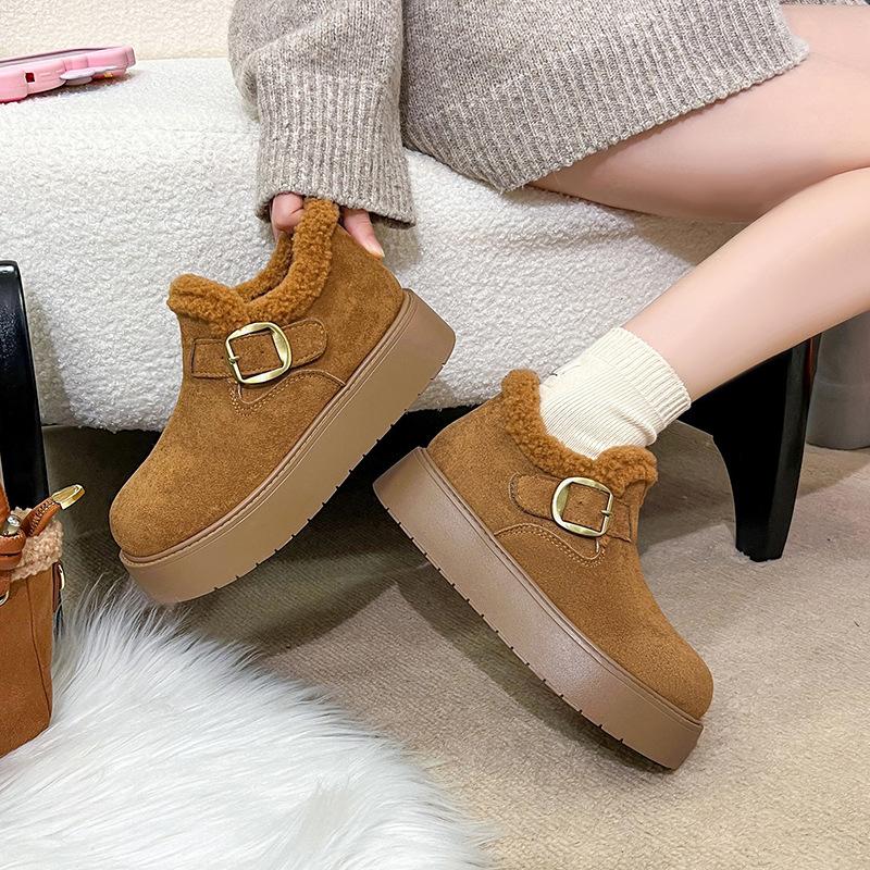 Damen weich elastisch dicke Sohle erhöhend Winterfell eins warm kalt gepolsterte Schneestiefel rutschfest tragen lässig Sport Baumwollstiefel