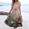 Women's Summer Casual Fashion Print Pocket Short Sleeve V-Neck Swing Dress
