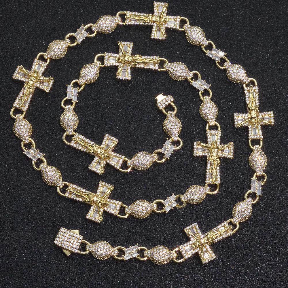 hip hop cross round bead bracelet mixed with T-shaped zircon necklace accessory inch 18 (length 45.72cm) золотой