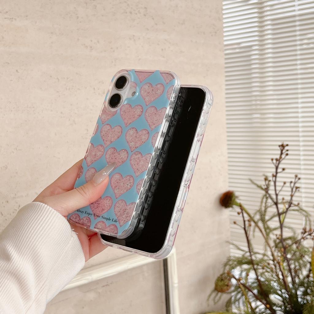 Glitter Blue Full Screen Love, Suitable for Apple 16 Mobile Phone Case iPhone17Pro Max Double-layer Printing 15/14