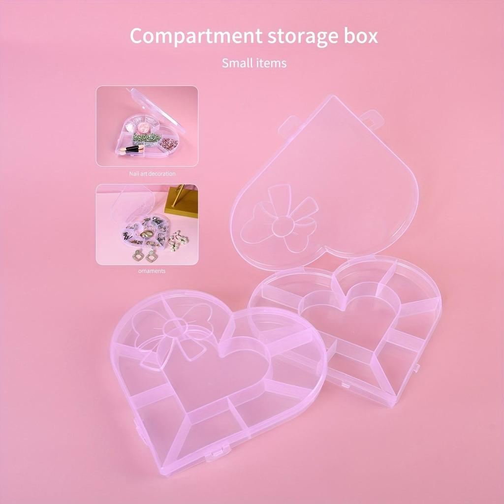 2pcs Heart Design Clear Nail Art Decoration Storage Box Jewelry Storage Box For Jewelry Organization