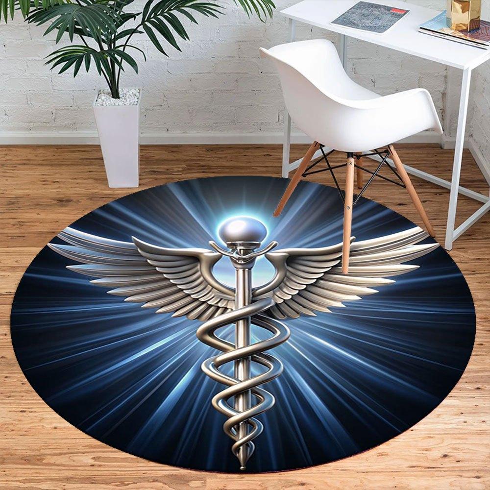 Medical Caduceus Symbol Sticker - Health & Wellness EmblemRound Non-Slip chair mat chair carpet for office Rugs for Office Decor Gift For Valentine's